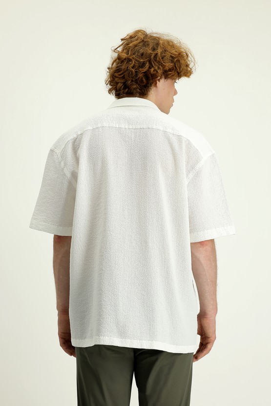 Erkek Giyim - Kısa Kol Oversize Desenli Pamuklu Gömlek