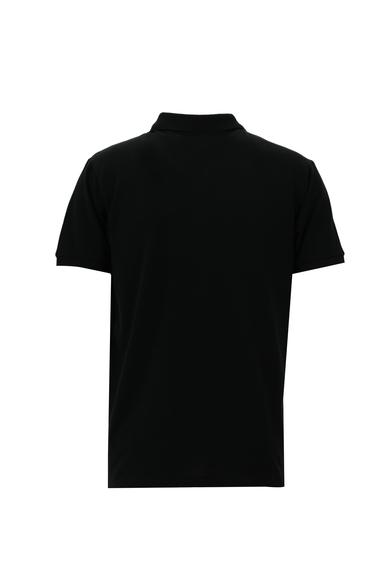 Erkek Giyim - Siyah 3X Beden Polo Yaka Slim Fit Nakışlı Pamuk Tişört