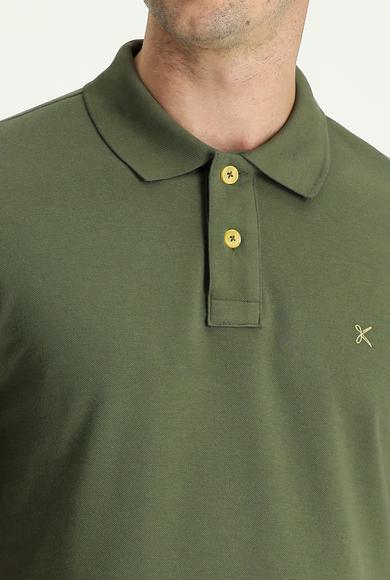 Erkek Giyim - ORTA HAKİ 3X Beden Polo Yaka Regular Fit Nakışlı Pamuk Tişört