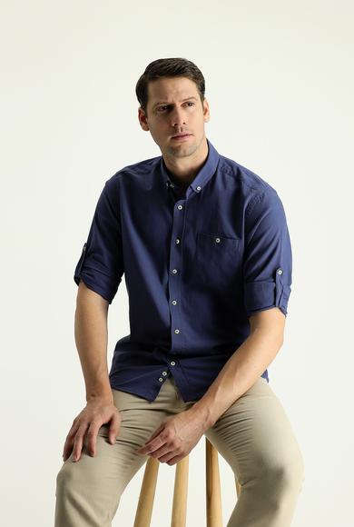 Erkek Giyim - İNDİGO 4X Beden Uzun Kol Regular Fit Pamuk Spor Gömlek