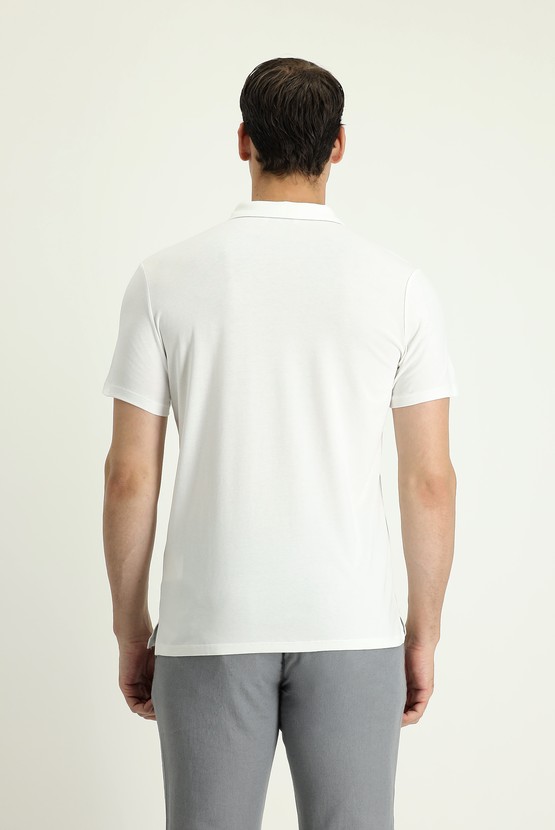 Erkek Giyim - Polo Yaka Slim Fit Fermuarlı Pamuklu Tişört