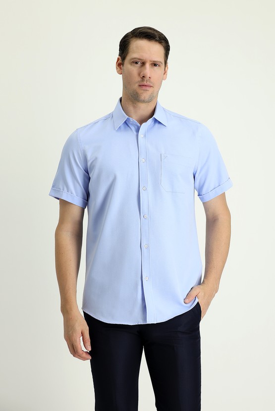 Erkek Giyim - Kısa Kol Regular Fit Pamuklu Gömlek