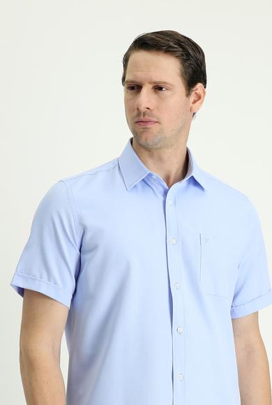 Erkek Giyim - AÇIK MAVİ M Beden Kısa Kol Regular Fit Pamuklu Gömlek