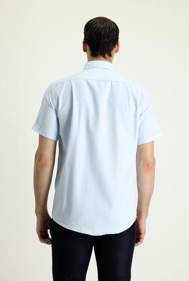 Erkek Giyim - AÇIK MAVİ L Beden Kısa Kol Regular Fit Çizgili Pamuklu Gömlek