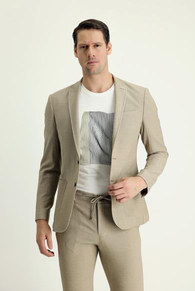 Erkek Giyim - AÇIK VİZON 40 Beden Süper Slim Fit Desenli Spor Ceket