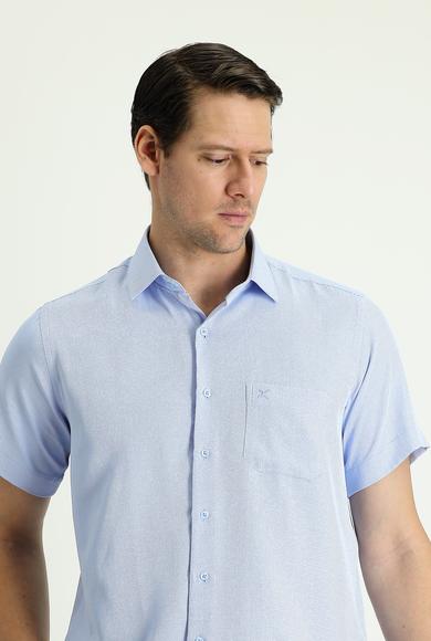 Erkek Giyim - UÇUK MAVİ XXL Beden Kısa Kol Regular Fit Pamuklu Gömlek
