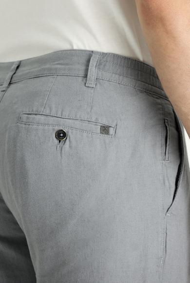 Erkek Giyim - ORTA GRİ 54 Beden Regular Fit Beli Lastikli Pamuklu Keten Kanvas / Chino Pantolon