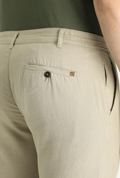 Erkek Giyim - ORTA BEJ 58 Beden Regular Fit Beli Lastikli Pamuklu Keten Kanvas / Chino Pantolon