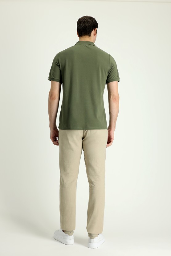 Erkek Giyim - Regular Fit Beli Lastikli Pamuklu Keten Kanvas / Chino Pantolon
