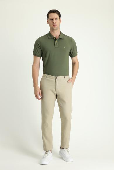 Erkek Giyim - ORTA BEJ 58 Beden Regular Fit Beli Lastikli Pamuklu Keten Kanvas / Chino Pantolon