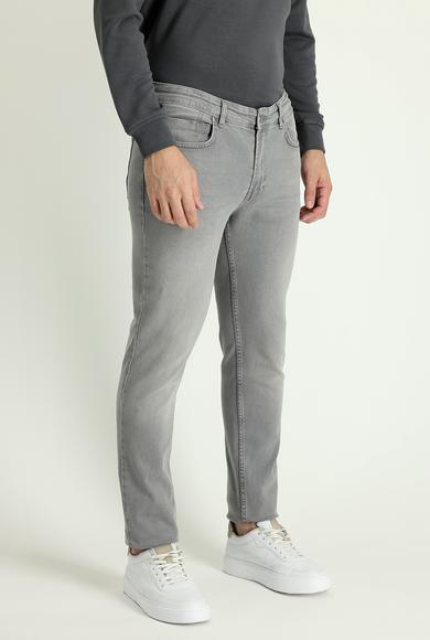 Erkek Giyim - AÇIK GRİ 46 Beden Süper Slim Fit Likralı Denim Pantolon