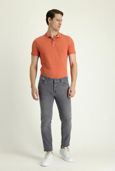 Erkek Giyim - ORTA GRİ 54 Beden Süper Slim Fit Likralı Denim Pantolon