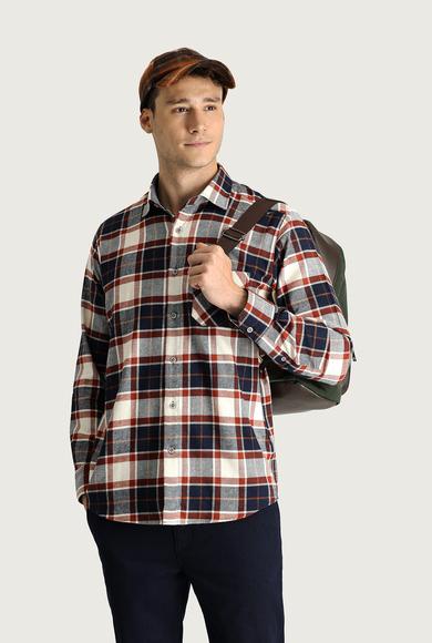 Erkek Giyim - KİREMİT 4X Beden Uzun Kol Regular Fit Ekose Oduncu Pamuk Gömlek