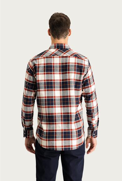 Erkek Giyim - KİREMİT XL Beden Uzun Kol Regular Fit Ekose Oduncu Pamuk Gömlek