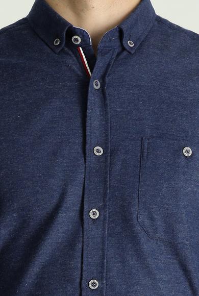 Erkek Giyim - ORTA LACİVERT L Beden Uzun Kol Regular Fit Oduncu Pamuklu Gömlek