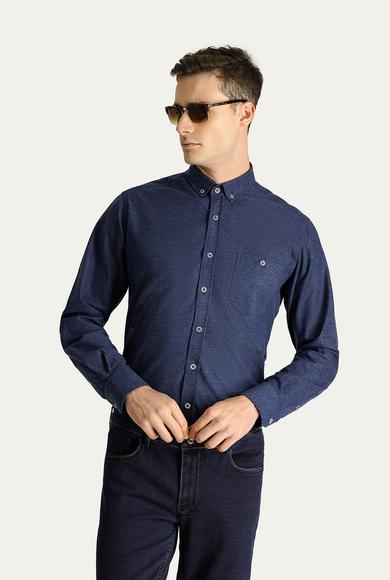 Erkek Giyim - ORTA LACİVERT L Beden Uzun Kol Regular Fit Oduncu Pamuklu Gömlek
