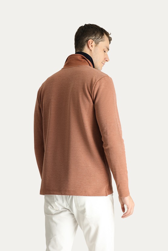 Erkek Giyim - Polo Yaka Nakışlı Sweatshirt