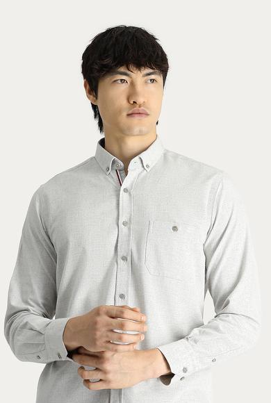 Erkek Giyim - Krem XL Beden Uzun Kol Regular Fit Oduncu Pamuklu Gömlek