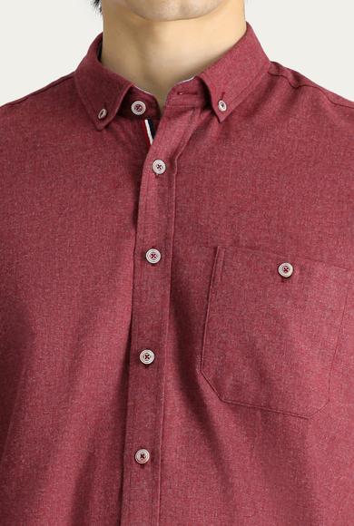 Erkek Giyim - AÇIK BORDO M Beden Uzun Kol Regular Fit Oduncu Pamuklu Gömlek