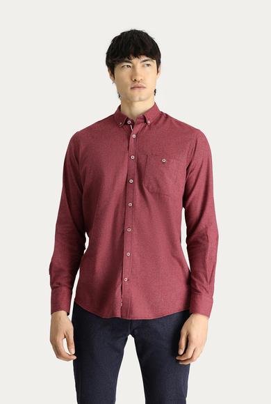 Erkek Giyim - AÇIK BORDO M Beden Uzun Kol Regular Fit Oduncu Pamuklu Gömlek