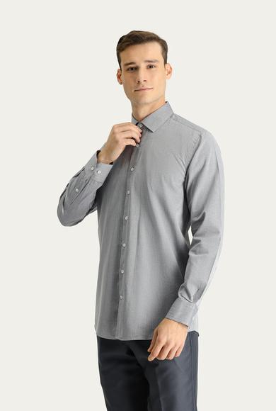 Erkek Giyim - ORTA FÜME M Beden Uzun Kol Klasik Desenli Pamuk Gömlek