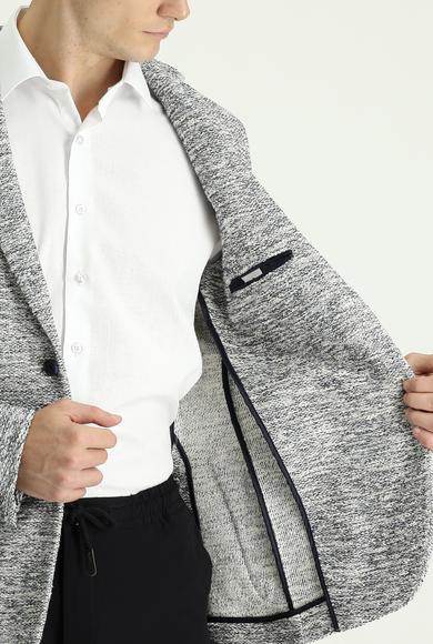Erkek Giyim - ORTA GRİ 50 Beden Regular Fit Desenli Spor Örme Pamuklu Ceket