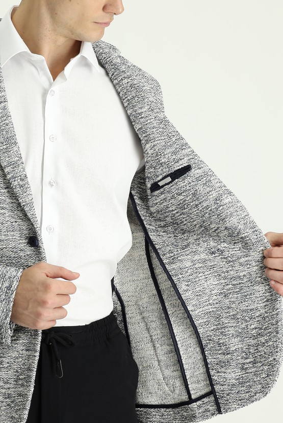 Erkek Giyim - Regular Fit Desenli Spor Örme Pamuklu Ceket