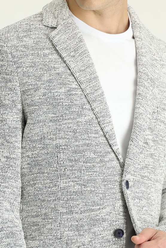 Erkek Giyim - Regular Fit Desenli Spor Örme Pamuklu Ceket