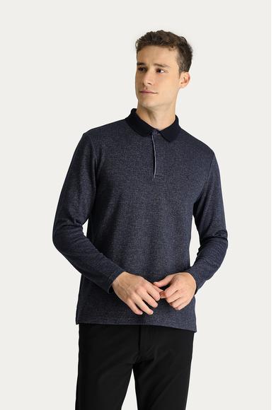 Erkek Giyim - KOYU LACİVERT 4X Beden Polo Yaka Nakışlı Sweatshirt