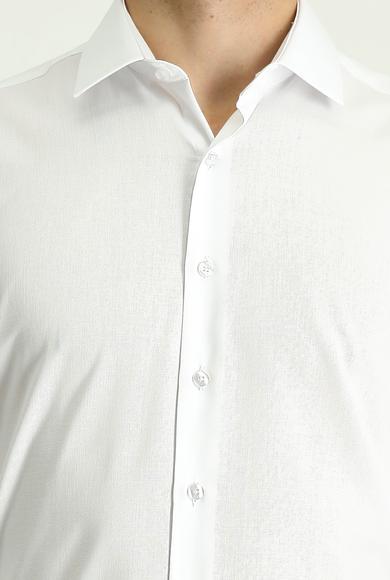 Erkek Giyim - Beyaz L Beden Uzun Kol Regular Fit Oxford Pamuk Gömlek