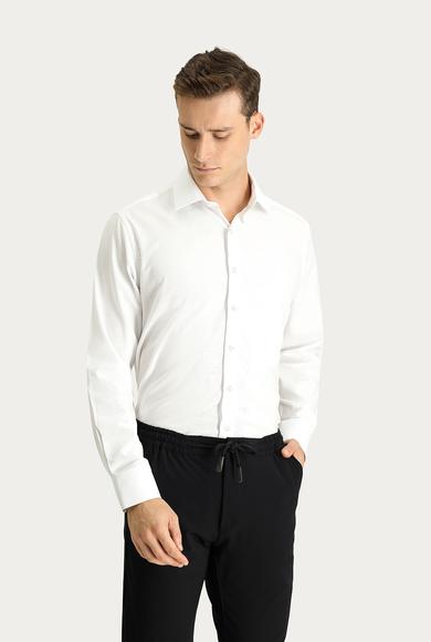 Erkek Giyim - Beyaz L Beden Uzun Kol Regular Fit Oxford Pamuk Gömlek