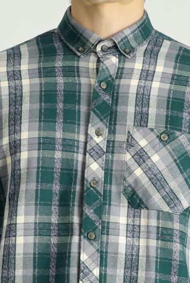 Erkek Giyim - KOYU YEŞİL 4X Beden Uzun Kol Regular Fit Ekose Oduncu Pamuk Gömlek