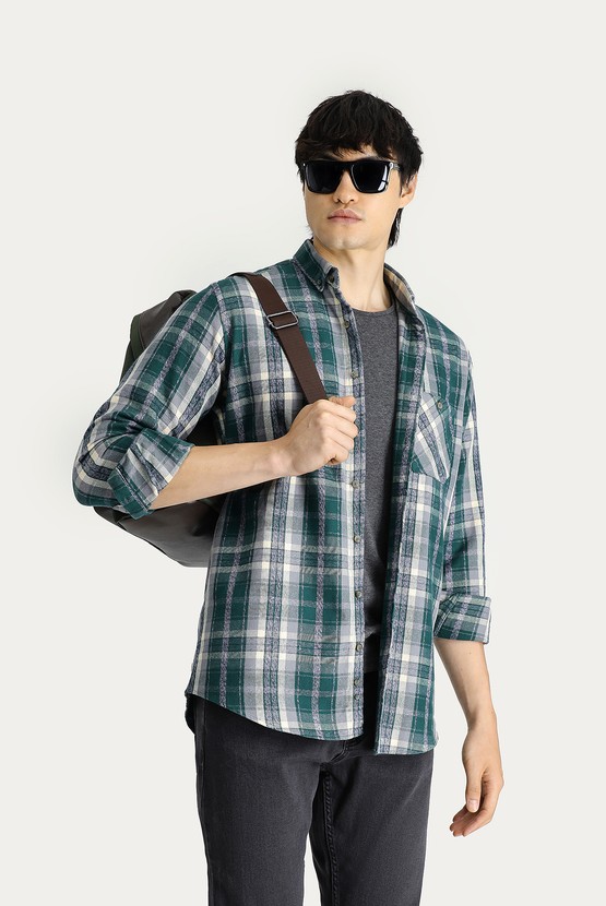 Erkek Giyim - Uzun Kol Regular Fit Ekose Oduncu Pamuk Gömlek