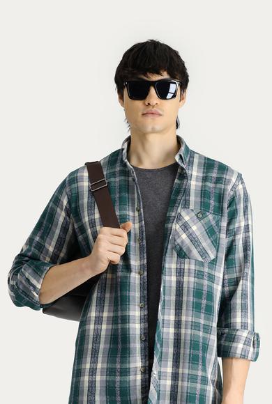 Erkek Giyim - KOYU YEŞİL 4X Beden Uzun Kol Regular Fit Ekose Oduncu Pamuk Gömlek