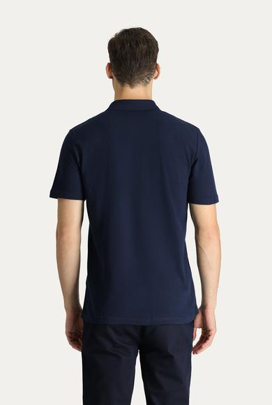 Erkek Giyim - KOYU LACİVERT 5X Beden Polo Yaka Regular Fit Nakışlı Pamuk Tişört