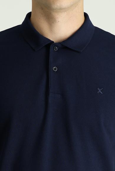 Erkek Giyim - KOYU LACİVERT XXL Beden Polo Yaka Slim Fit Nakışlı Pamuk Tişört