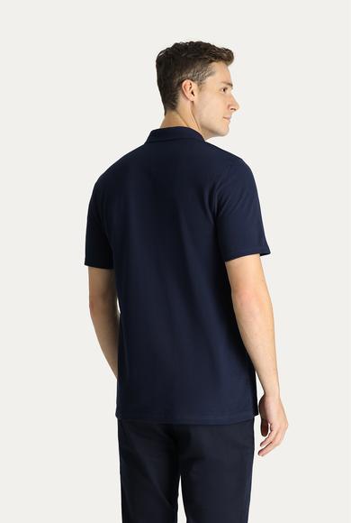 Erkek Giyim - KOYU LACİVERT L Beden Polo Yaka Slim Fit Nakışlı Pamuk Tişört