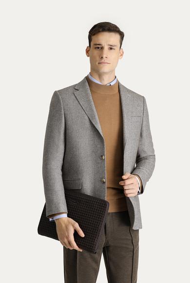 Erkek Giyim - KOYU VİZON 50 Beden Yünlü Klasik Ceket