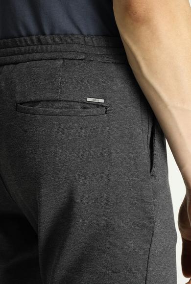 Erkek Giyim - KOYU ANTRASİT 60 Beden Slim Fit Beli Lastikli İpli Likralı Örme Pantolon
