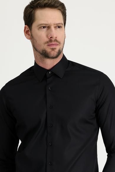 Erkek Giyim - SİYAH L Beden Uzun Kol Slim Fit Non Iron Pamuklu Gömlek