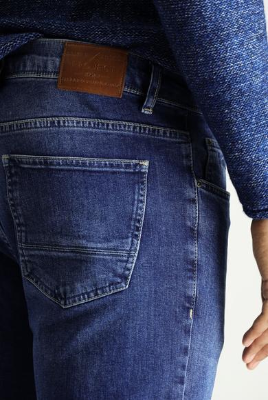 Erkek Giyim - ORTA LACİVERT 50 Beden Süper Slim Fit Likralı Denim Pantolon