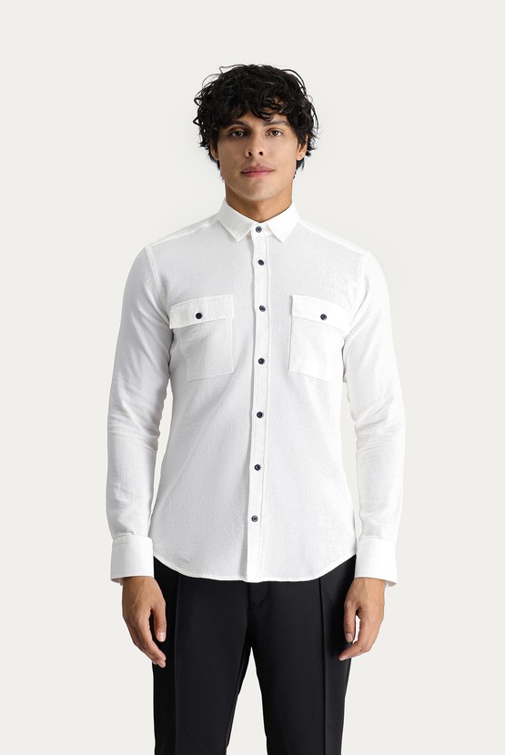 Erkek Giyim - Uzun Kol Slim Fit Pamuk Spor Gömlek