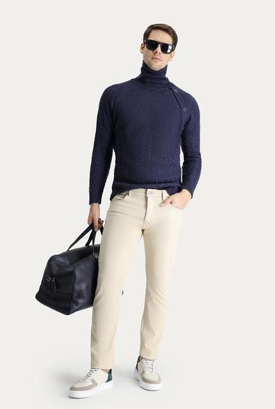 Erkek Giyim - AÇIK BEJ 48 Beden Regular Fit Desenli Likralı Kanvas / Chino Pantolon