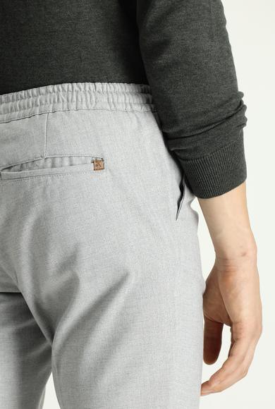 Erkek Giyim - AÇIK GRİ 48 Beden Regular Fit Beli Lastikli İpli Desenli Likralı Pantolon