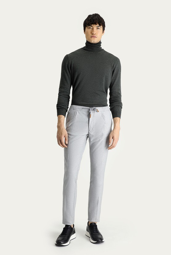 Erkek Giyim - Regular Fit Beli Lastikli İpli Desenli Likralı Pantolon
