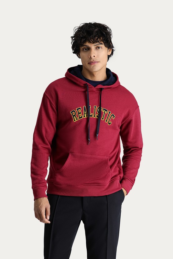 Erkek Giyim - Kapüşonlu Nakışlı Oversize Pamuk Sweatshirt