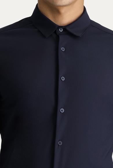 Erkek Giyim - KOYU LACİVERT S Beden Techno-Line Uzun Kol Slim Fit Gömlek
