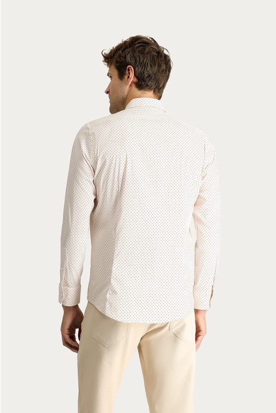 Erkek Giyim - Uzun Kol Slim Fit Dar Kesim Baskılı Pamuklu Gömlek