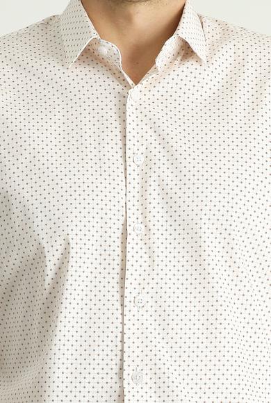 Erkek Giyim - AÇIK BEJ M Beden Uzun Kol Slim Fit Baskılı Pamuklu Gömlek
