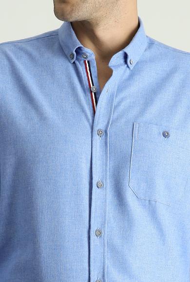 Erkek Giyim - HAVACI MAVİ 3X Beden Uzun Kol Regular Fit Oduncu Pamuklu Gömlek